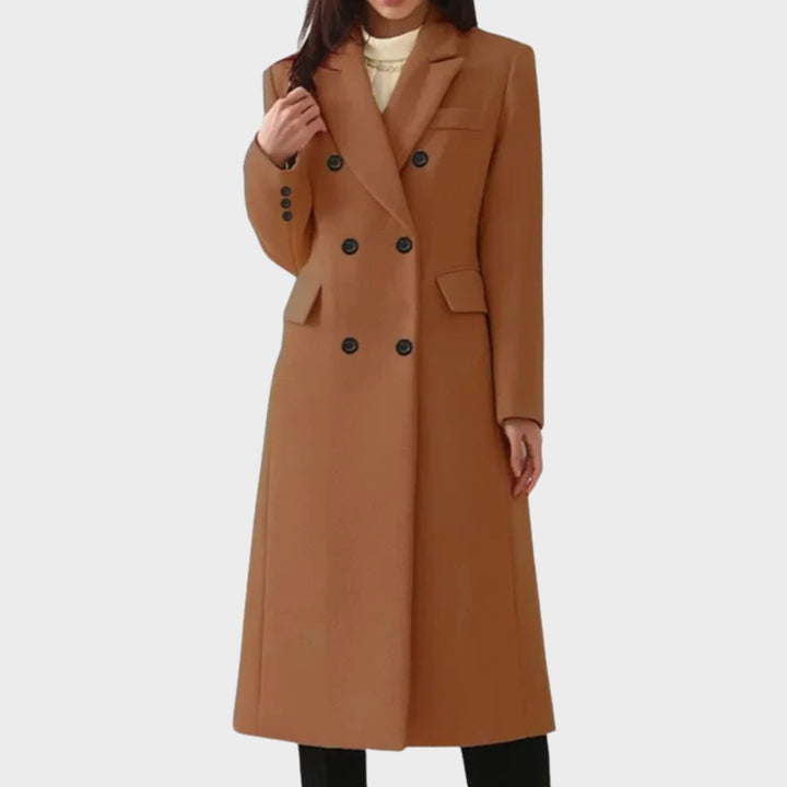 Women's Double-Breasted Wool Winter Coat Notch Lapel Long - Dark Brown