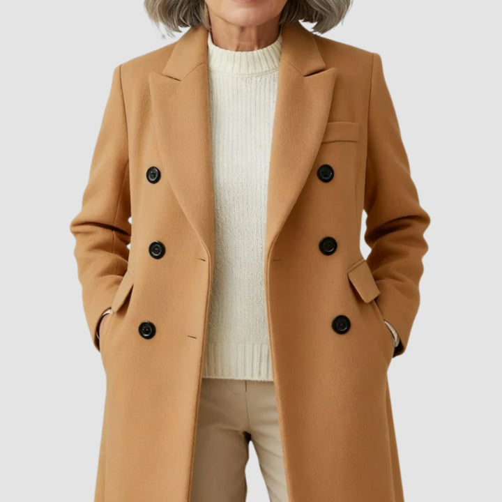 Women's Double-Breasted Wool Winter Coat Notch Lapel Long