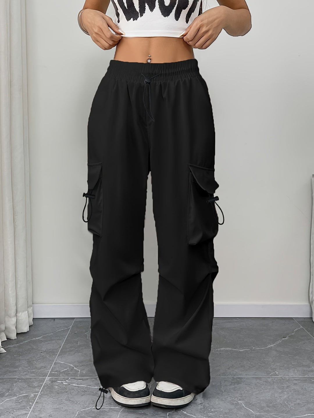 Makayla | Women's Wide Leg Cargo Pocket Drawstring Pants