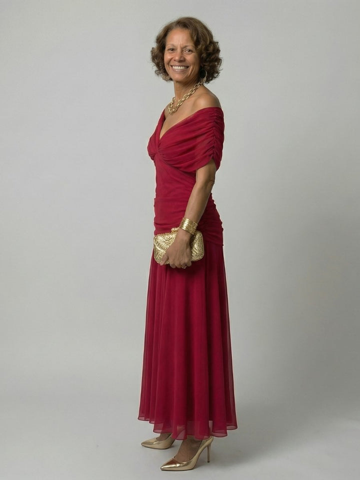 Women's Dress Floral Off-Shoulder Draped Flared Midi