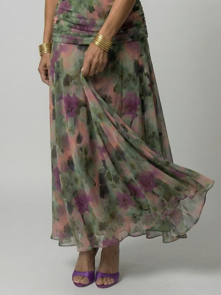 Women's Dress Floral Off-Shoulder Draped Flared Midi