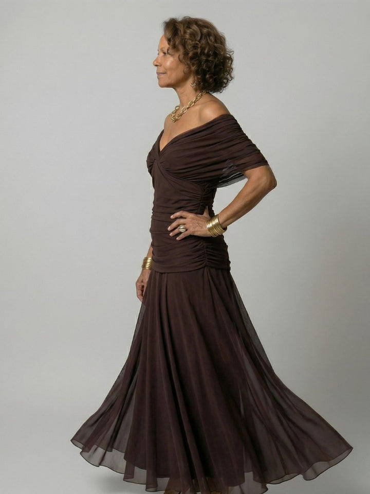 Women's Dress Floral Off-Shoulder Draped Flared Midi
