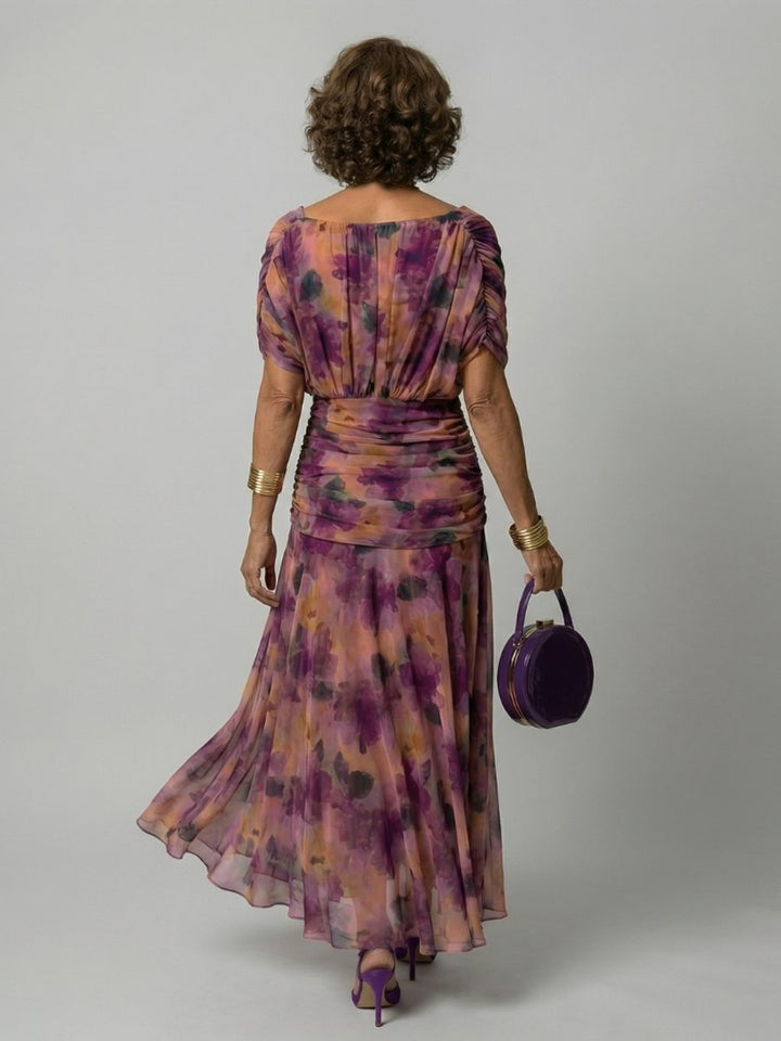 Women's Dress Floral Off-Shoulder Draped Flared Midi