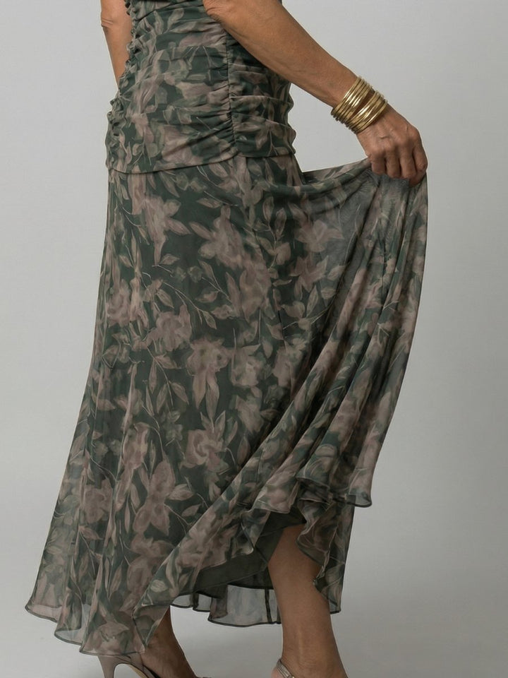 Women's Dress Floral Off-Shoulder Draped Flared Midi