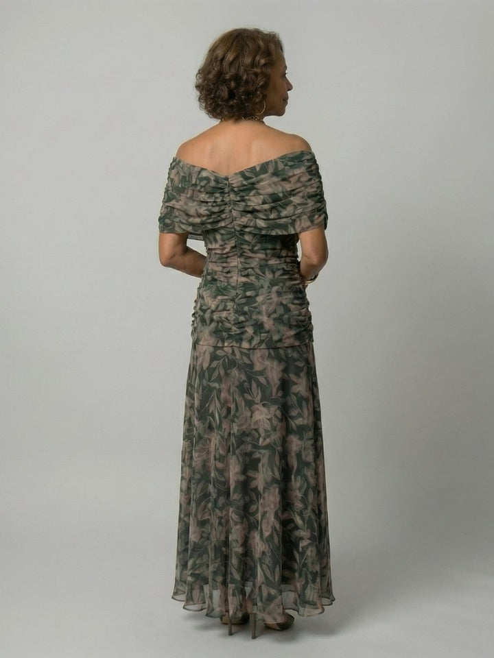 Women's Dress Floral Off-Shoulder Draped Flared Midi