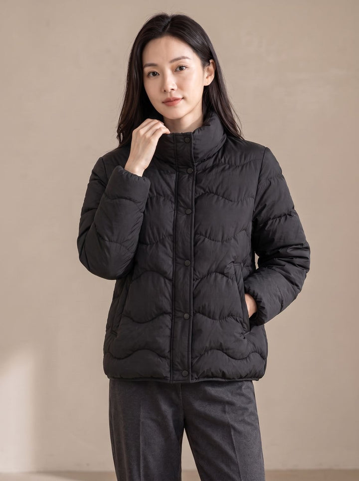 Women's Duck-Down Snap-Front Stand-Collar Puffer Jacket