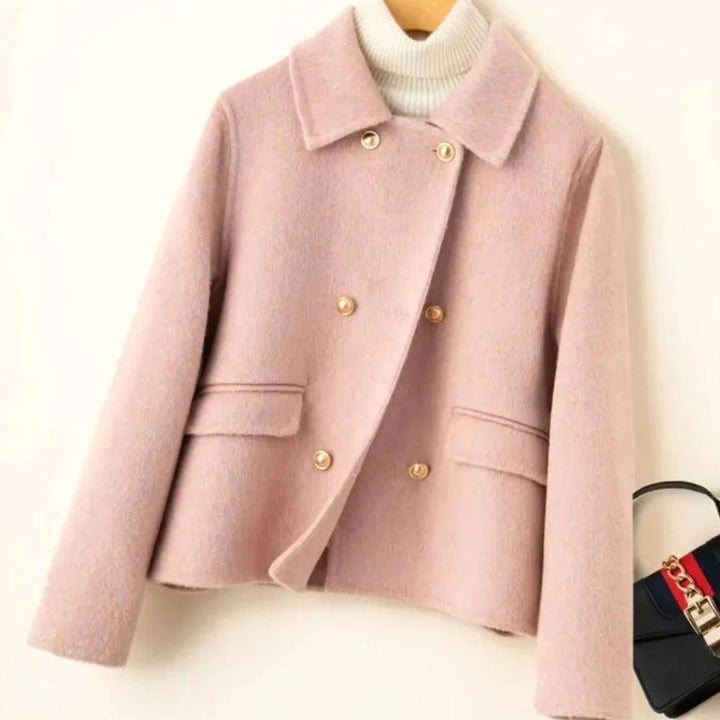 Women's Elegant Double-Breasted Wool-Blend Cropped Coat