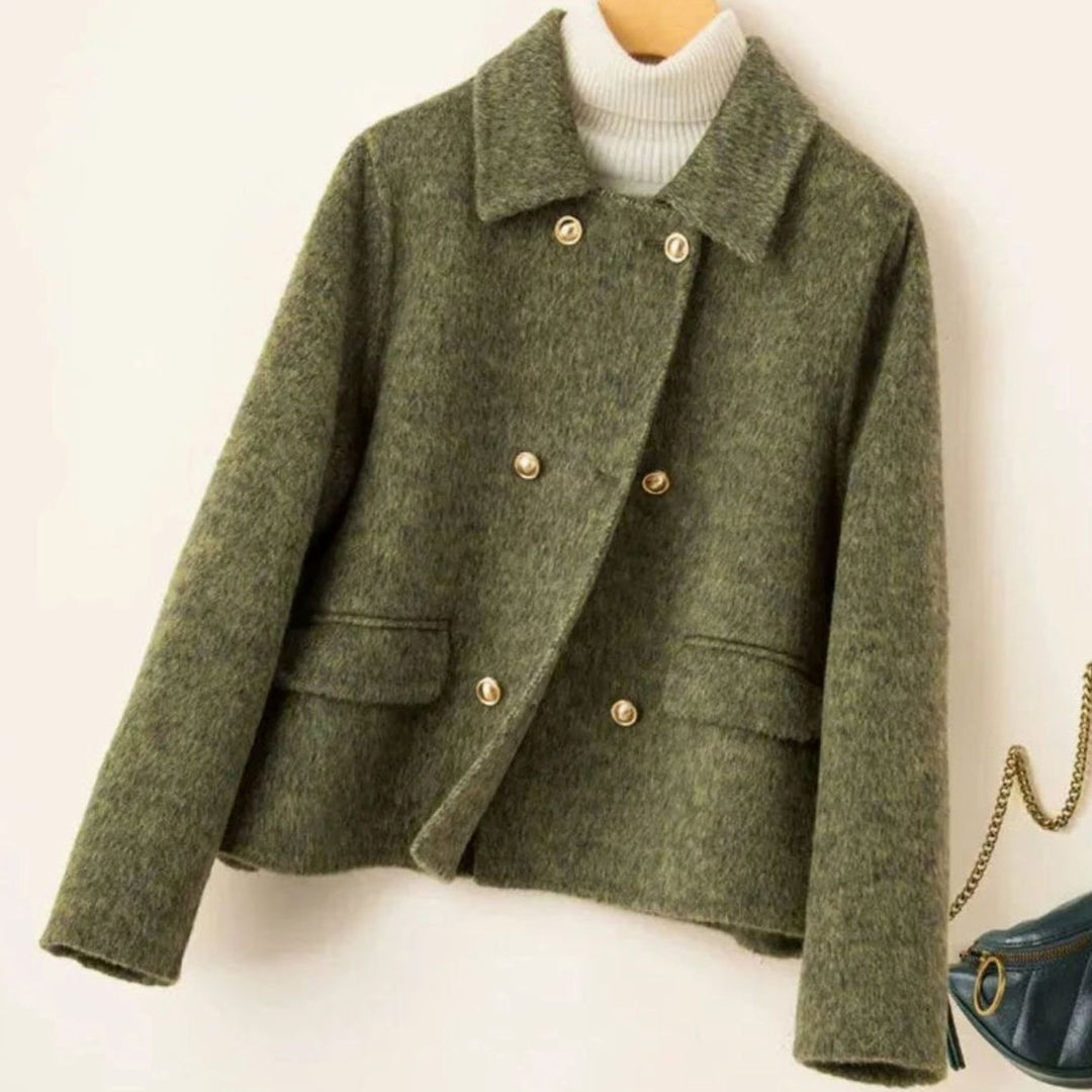 Women's Elegant Double-Breasted Wool-Blend Cropped Coat