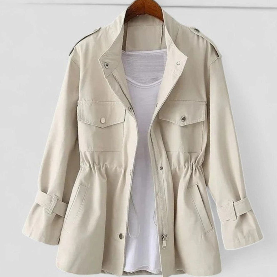 Women's Elegant Drawstring-Waist Utility Jacket - Cream