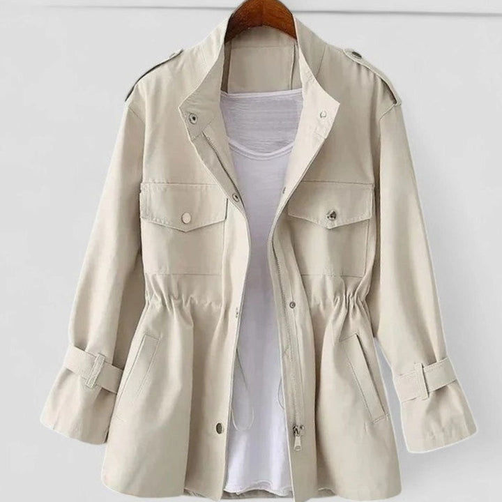 Women's Elegant Drawstring-Waist Utility Jacket - Cream
