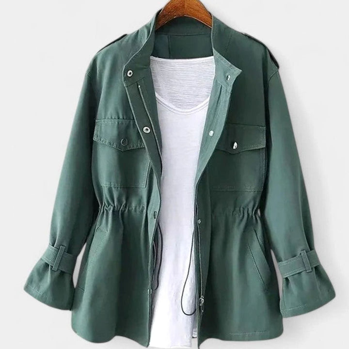 Women's Elegant Drawstring-Waist Utility Jacket - Green