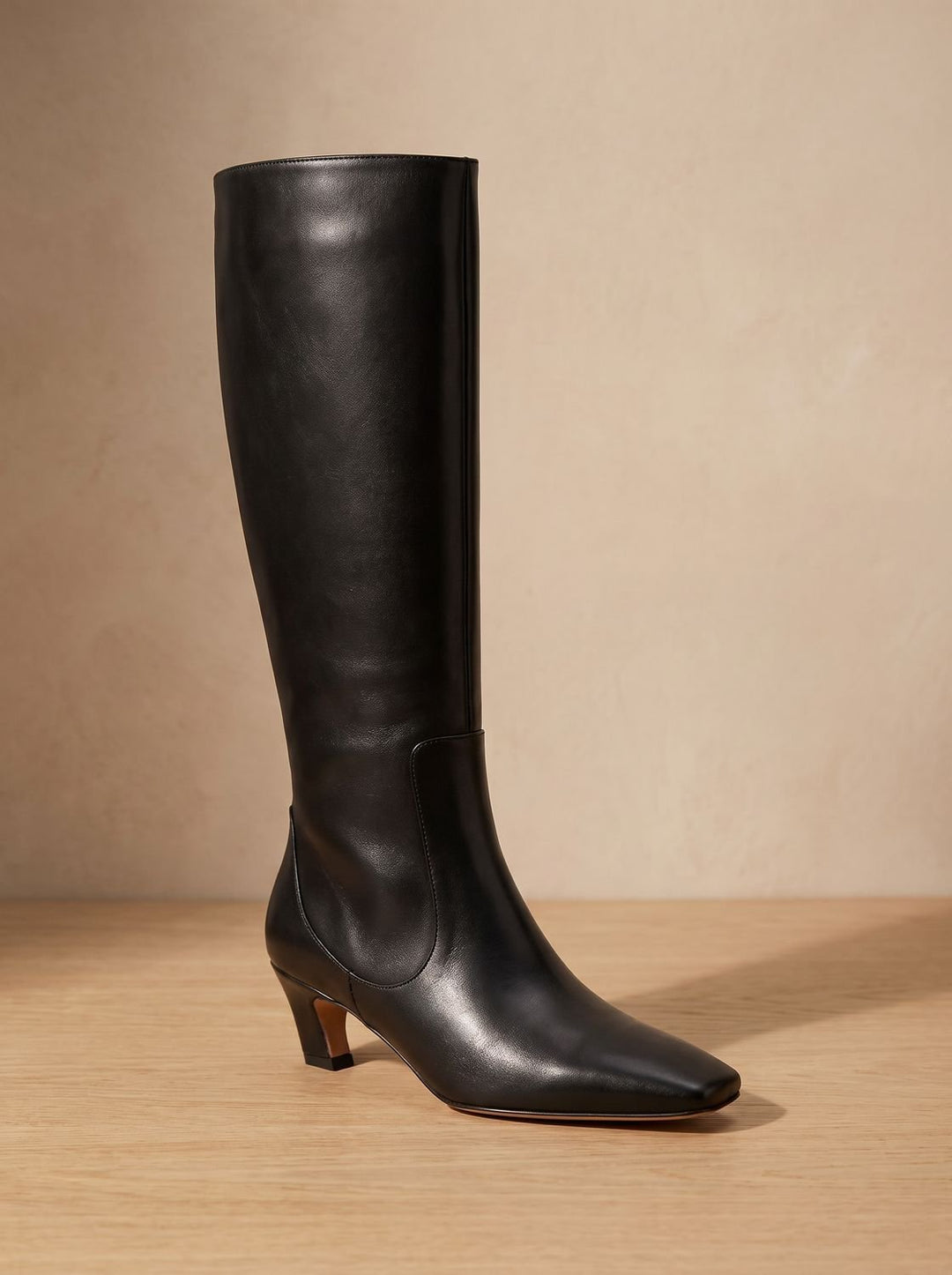Women's Elegant Knee High Boots Square-Toe Low Heel, Black - Black