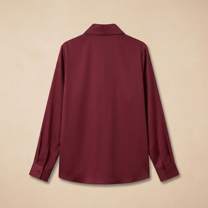 Women's Elegant Satin Deep V-Neck Long Sleeve Dressy Blouse