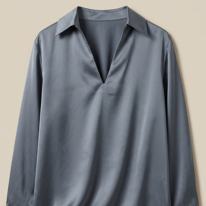 Women's Elegant Satin Deep V-Neck Long Sleeve Dressy Blouse