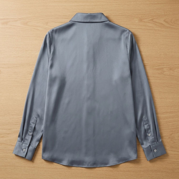 Women's Elegant Satin Deep V-Neck Long Sleeve Dressy Blouse