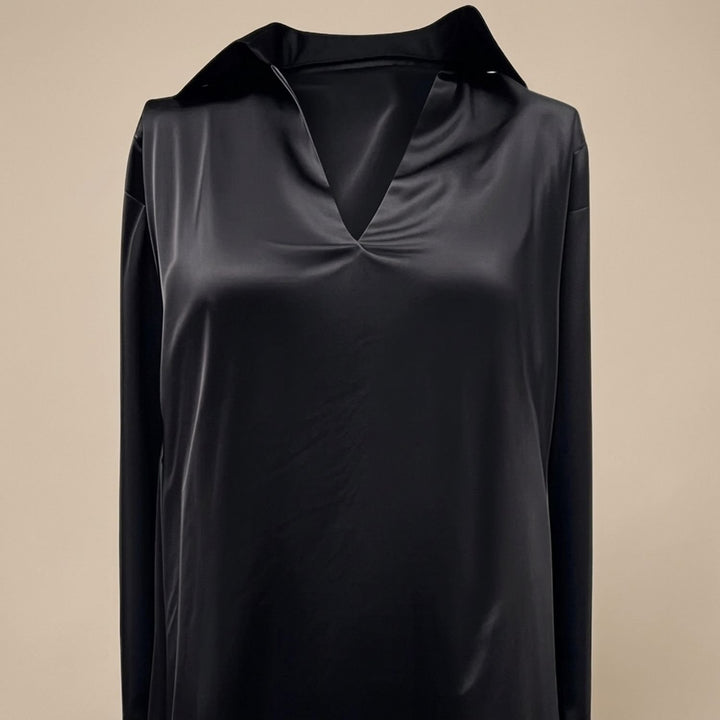 Women's Elegant Satin Deep V-Neck Long Sleeve Dressy Blouse
