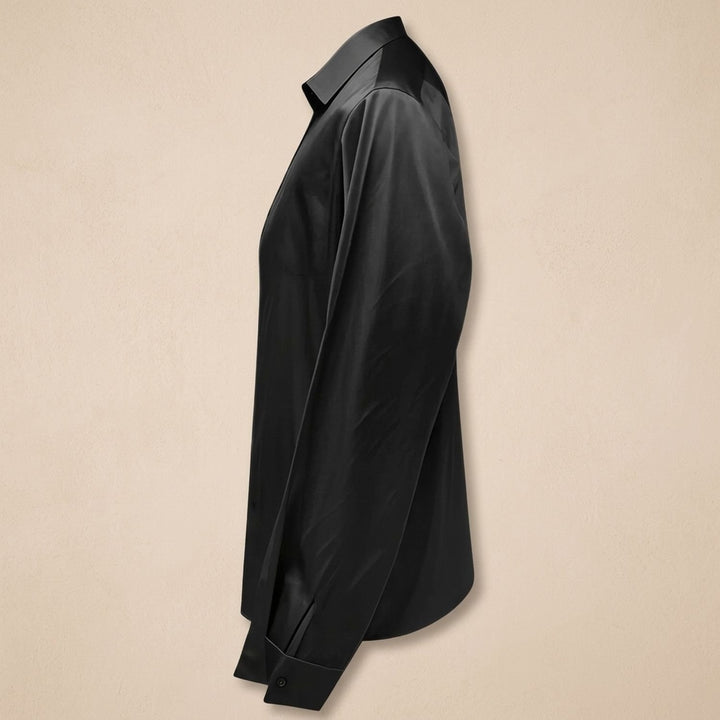Women's Elegant Satin Deep V-Neck Long Sleeve Dressy Blouse