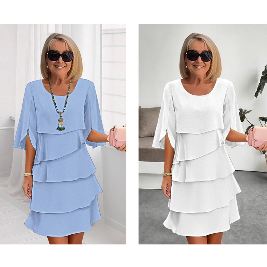 Women's Elegant Tiered Ruffle-Sleeve Midi Dress