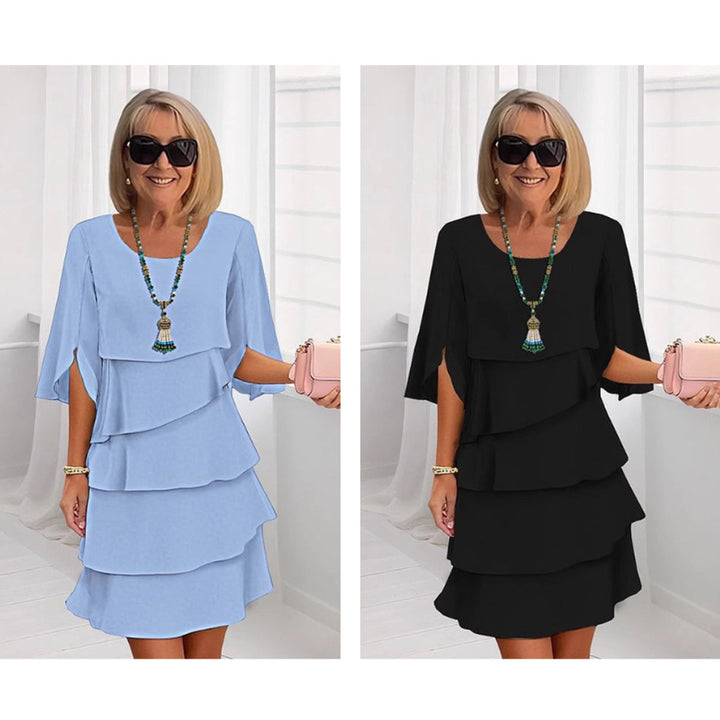 Women's Elegant Tiered Ruffle-Sleeve Midi Dress