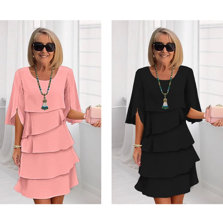 Women's Elegant Tiered Ruffle-Sleeve Midi Dress