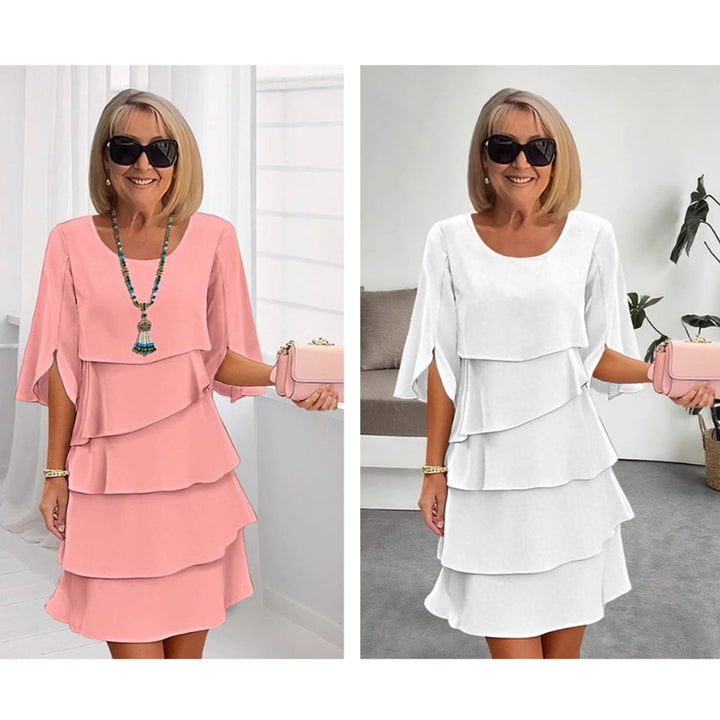 Women's Elegant Tiered Ruffle-Sleeve Midi Dress