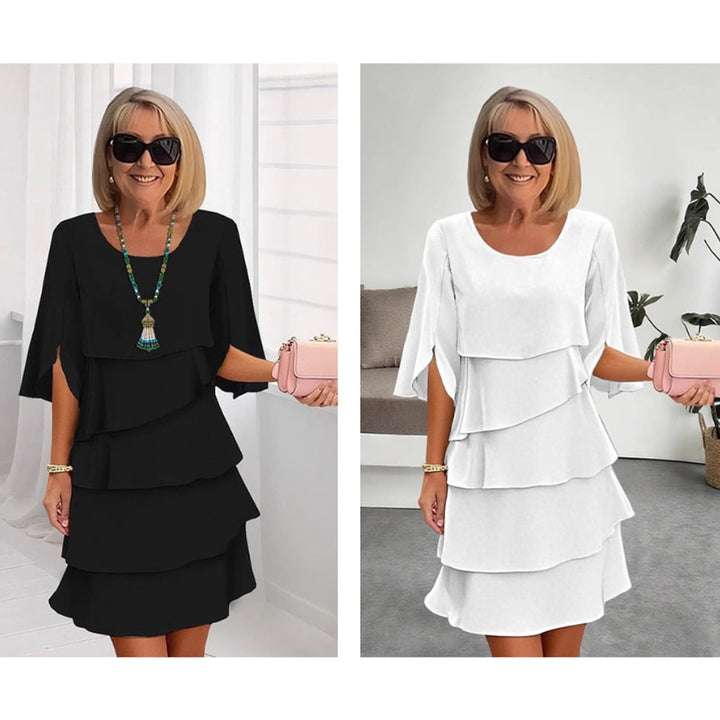 Women's Elegant Tiered Ruffle-Sleeve Midi Dress