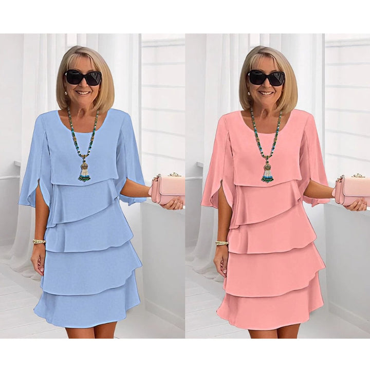 Women's Elegant Tiered Ruffle-Sleeve Midi Dress