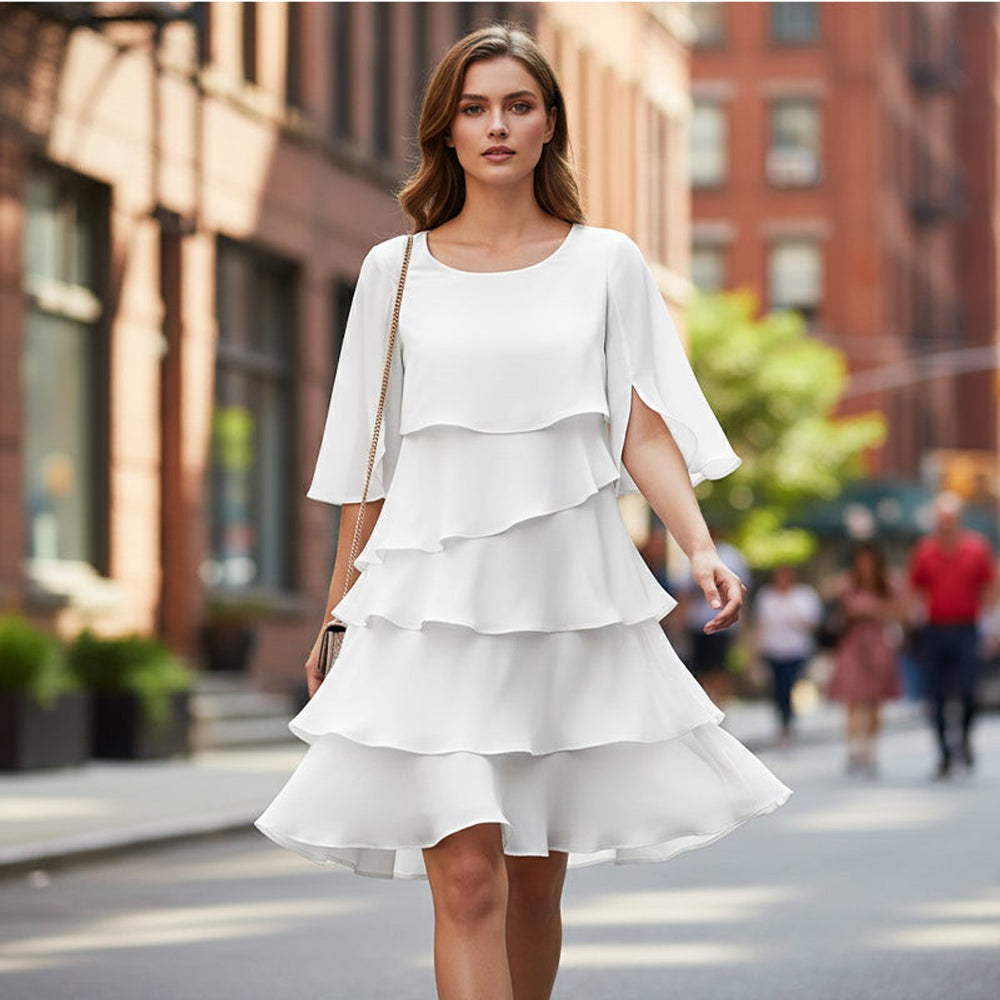 Women's Elegant Tiered Ruffle-Sleeve Midi Dress