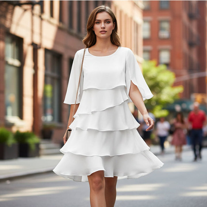 Women's Elegant Tiered Ruffle-Sleeve Midi Dress