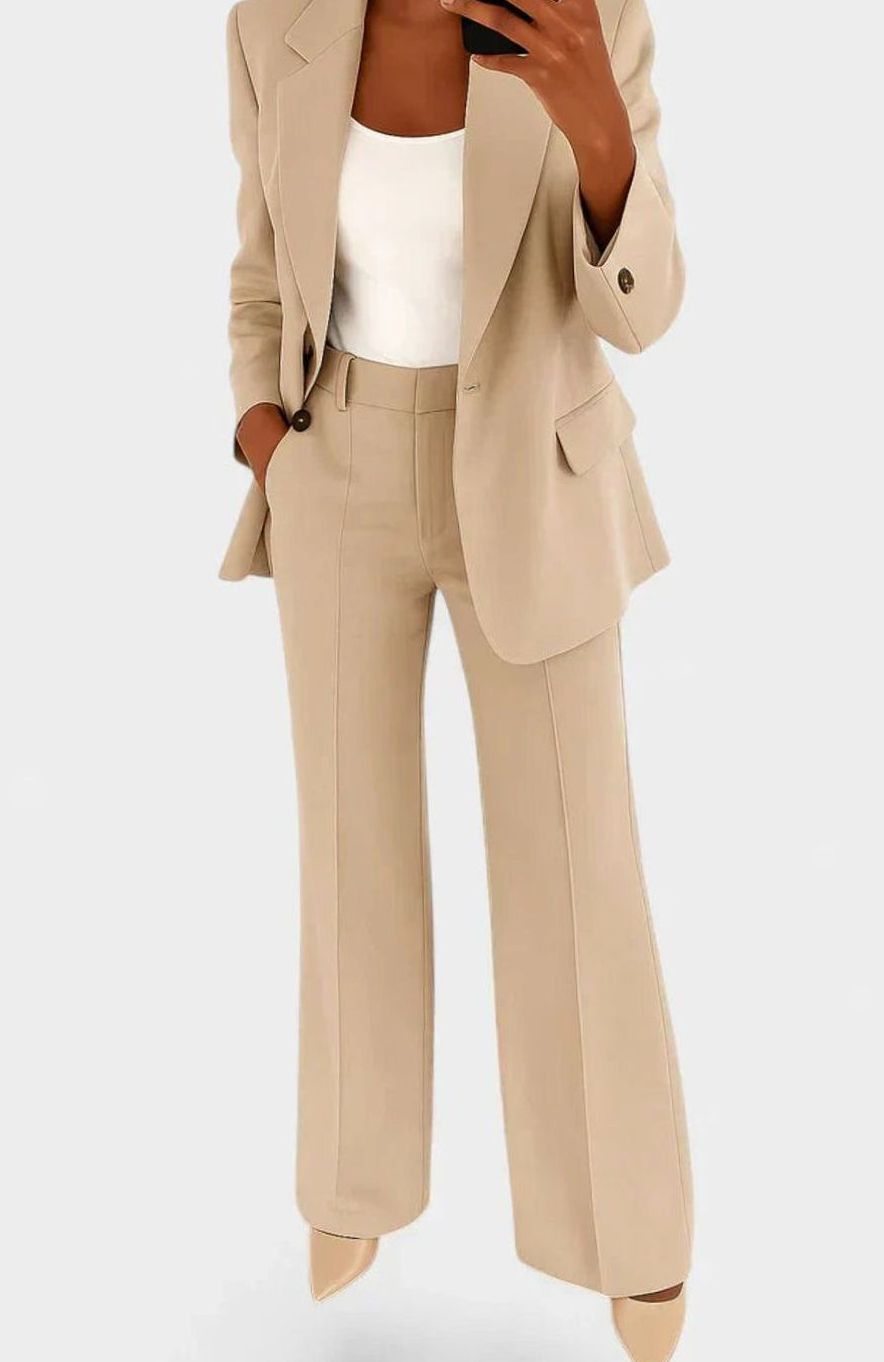 Women's Elegant Two-Piece Dressy Pant Suit Set - Beige