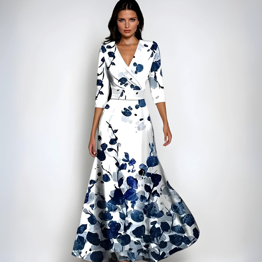 Women's Elegant V-Neck Wrap Maxi Floral Dress