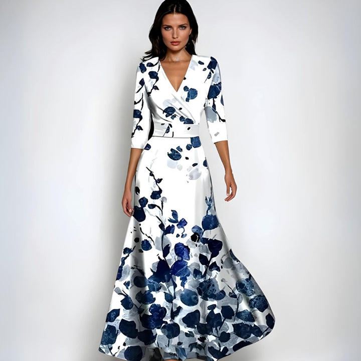 Women's Elegant V-Neck Wrap Maxi Floral Dress