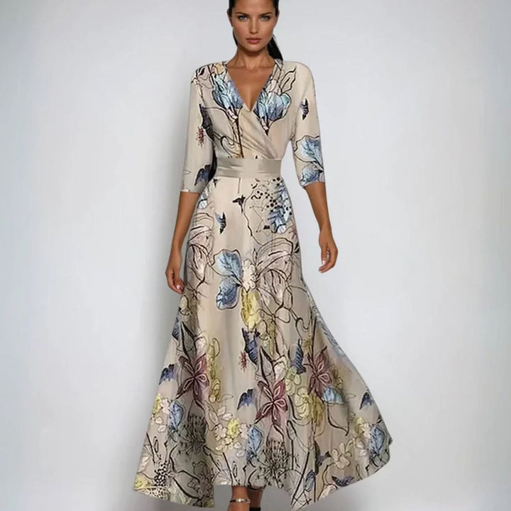 Women's Elegant V-Neck Wrap Maxi Floral Dress