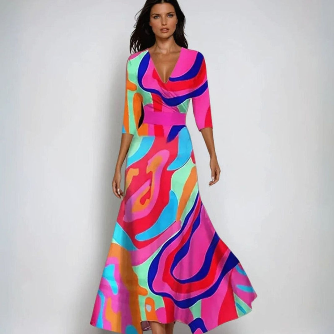 Women's Elegant V-Neck Wrap Maxi Floral Dress