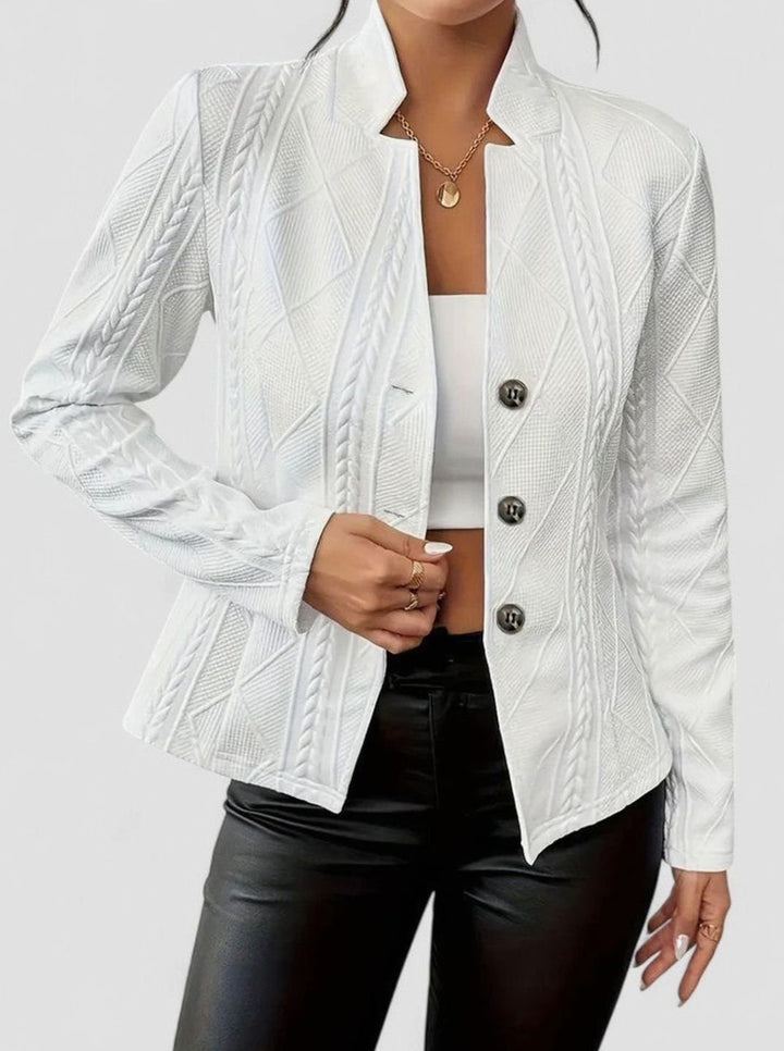 Women's Elegant Winter Coat Cable-Knit Textured Button-Front Jacket - White