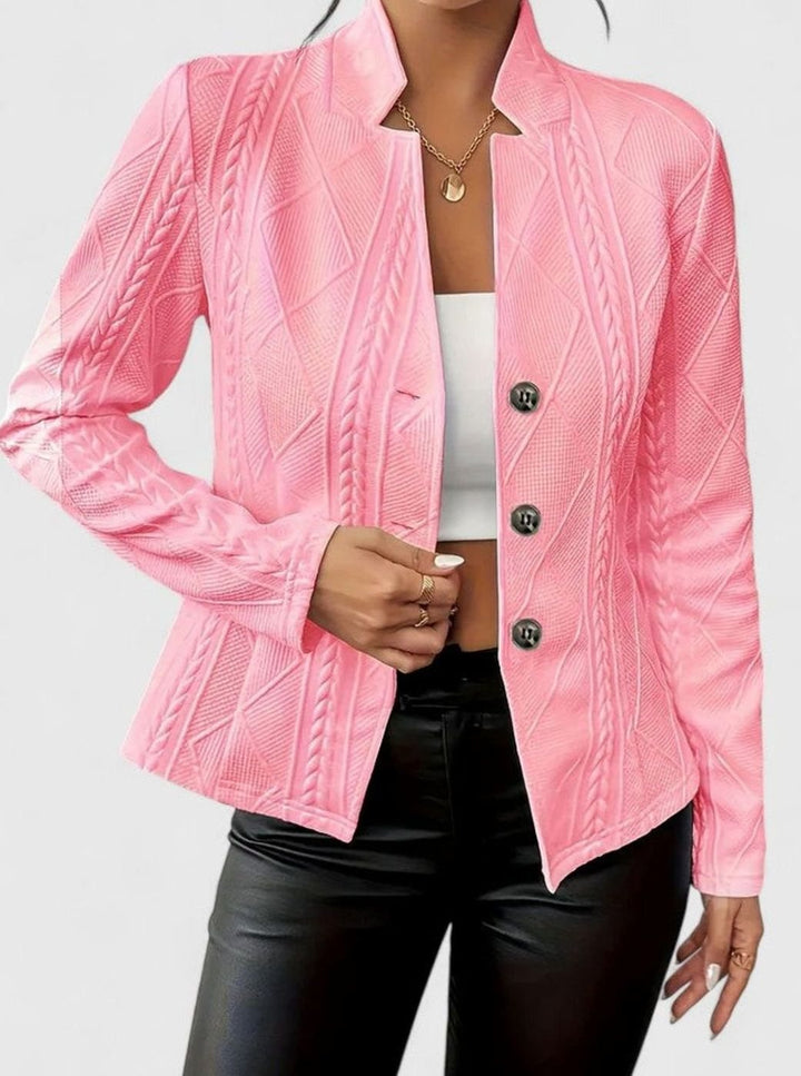 Women's Elegant Winter Coat Cable-Knit Textured Button-Front Jacket - Pink