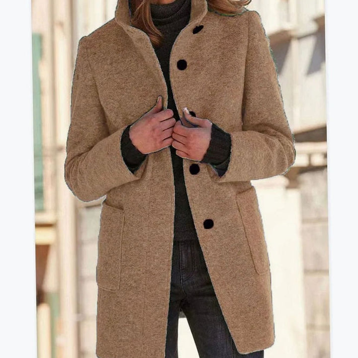 Women's Elegant Wool-Blend Button-Front Winter Coat - Camel