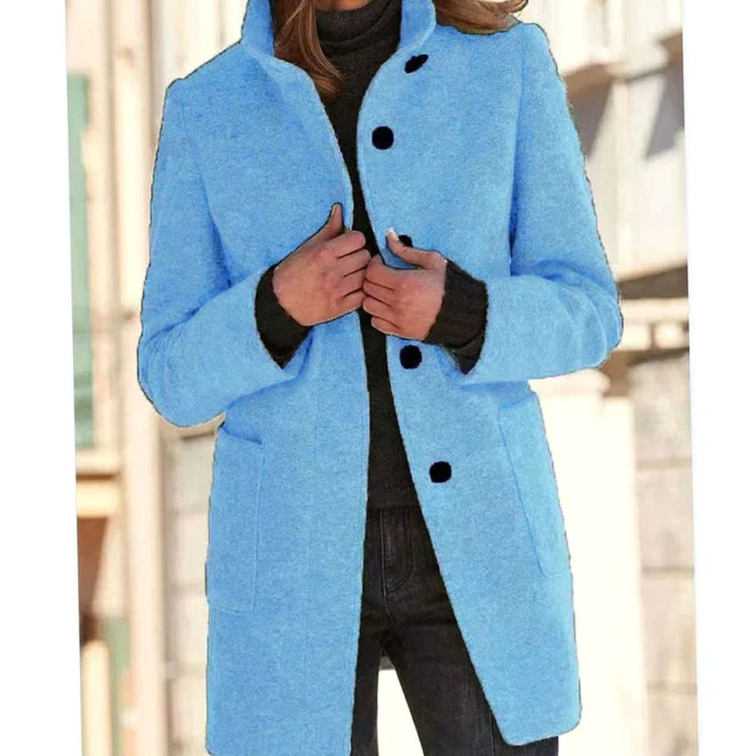 Women's Elegant Wool-Blend Button-Front Winter Coat - Light Blue