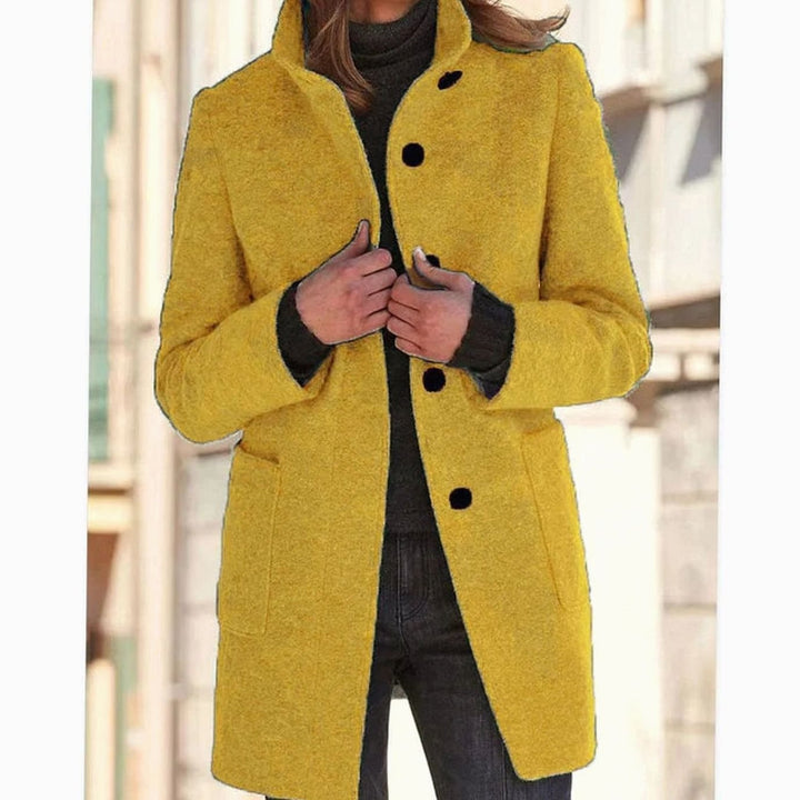 Women's Elegant Wool-Blend Button-Front Winter Coat - Yellow