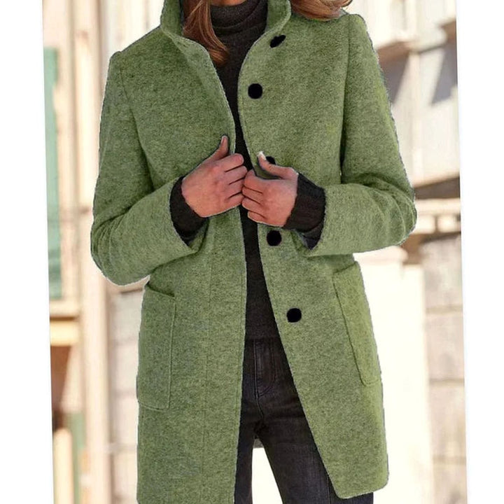 Women's Elegant Wool-Blend Button-Front Winter Coat - Light Green