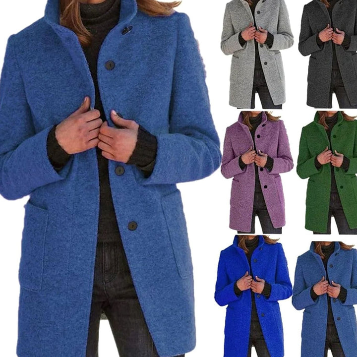 Women's Elegant Wool-Blend Button-Front Winter Coat