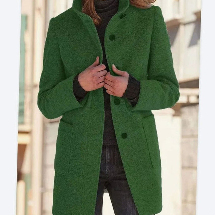 Women's Elegant Wool-Blend Button-Front Winter Coat - Green