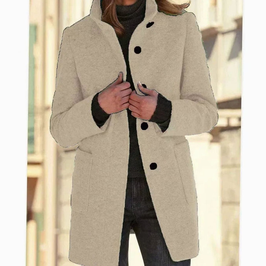 Women's Elegant Wool-Blend Button-Front Winter Coat - Apricot