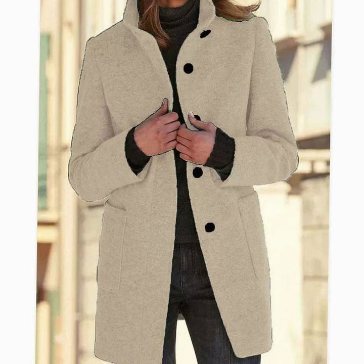 Women's Elegant Wool-Blend Button-Front Winter Coat - Apricot