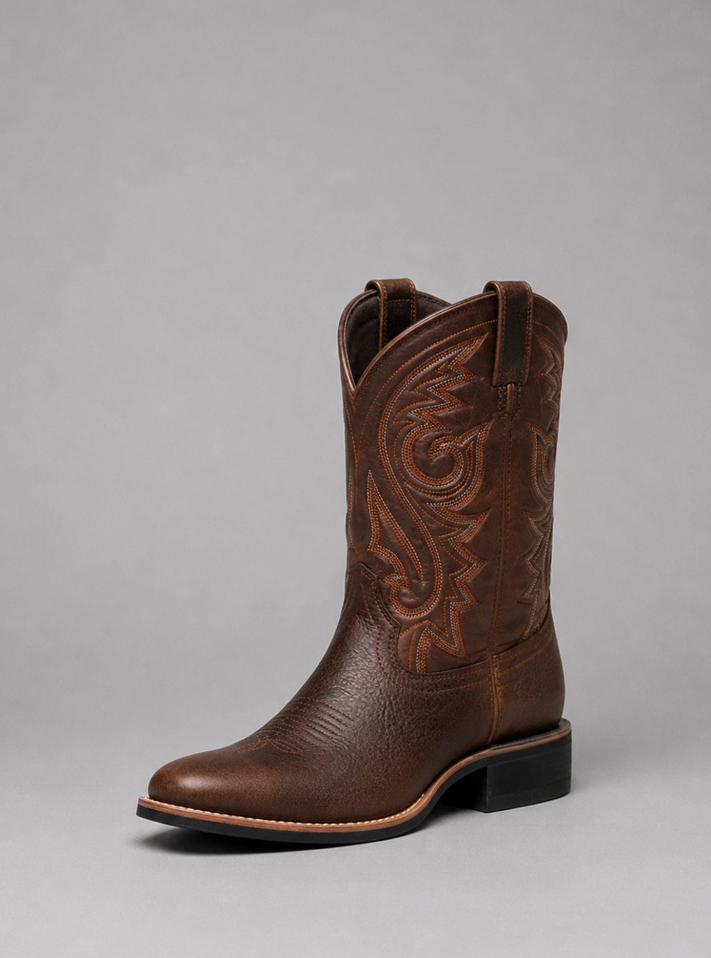 Women's Embroidered Leather Cowgirl Western Pull-On Boots - Brown