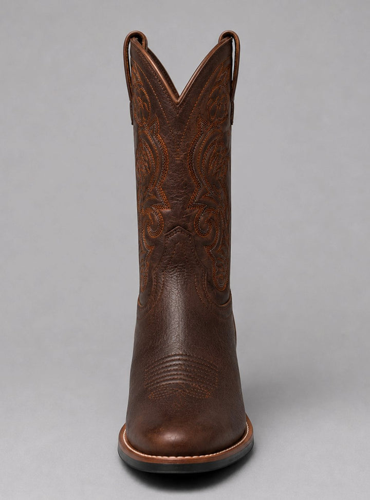 Women's Embroidered Leather Cowgirl Western Pull-On Boots