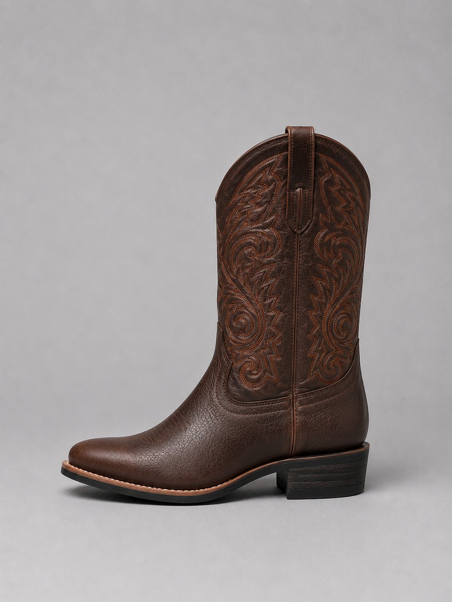Women's Embroidered Leather Western Ankle Boots Block Heel