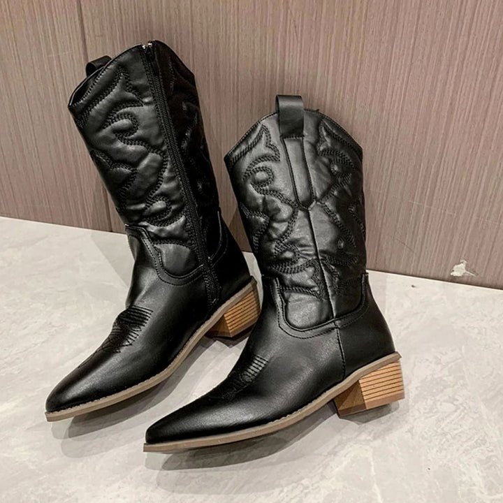 Women's Embroidered Mid-Calf Pointed-Toe Cowboy Boots