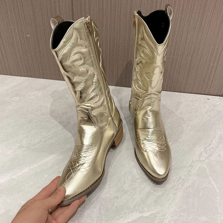 Women's Embroidered Mid-Calf Pointed-Toe Cowboy Boots