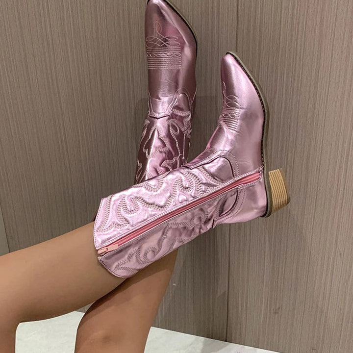 Women's Embroidered Mid-Calf Pointed-Toe Cowboy Boots